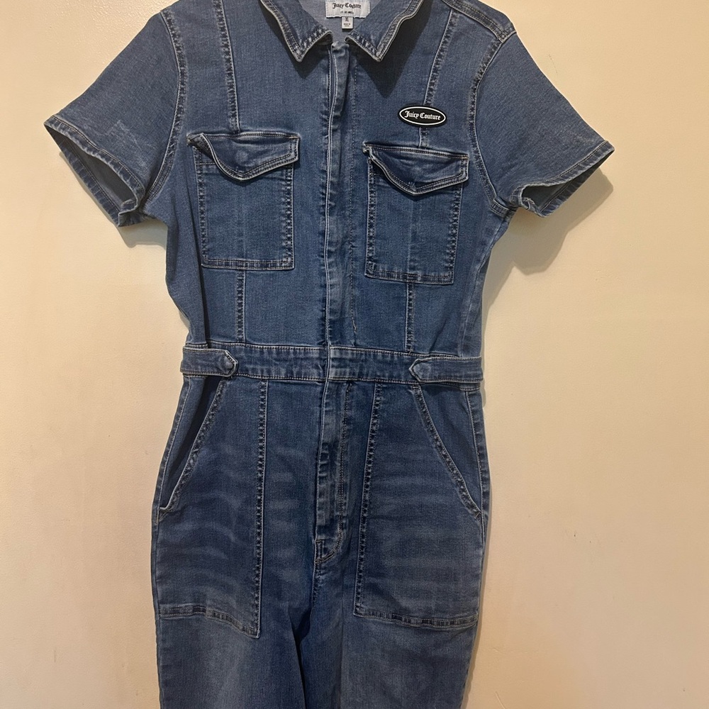 Juicy Couture Women’s Denim Jumpsuit Sz L Blue Stretch Y2K - Picture 16 of 16